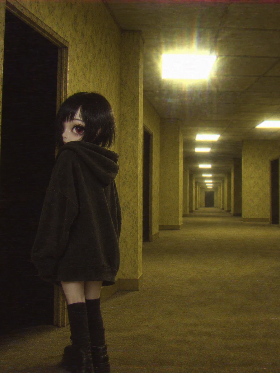 The character turning at a dark doorway